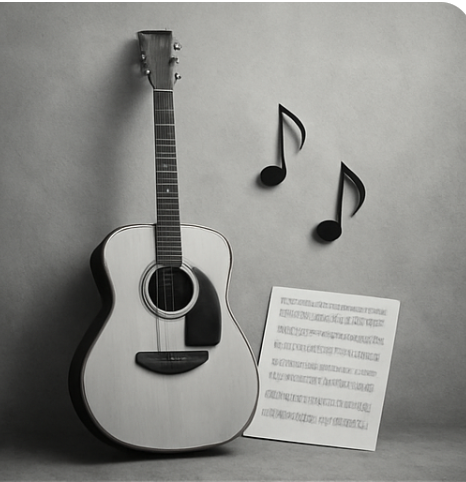 Acoustic guitar and sheet music featured on GRBSF’s existing About page.